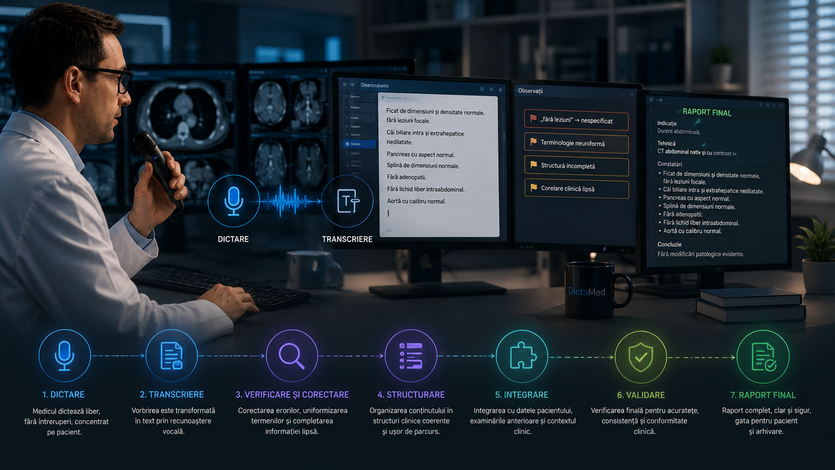 Documentația medicală după recunoașterea vocală — corectare, structurare, integrare și validare